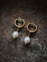 Load image into Gallery viewer, Pearl Hoop Earrings