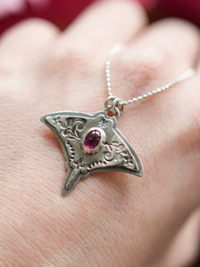 #1 Graceful Guardian - Pink Manta Ray Garnet Necklace