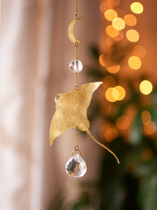 Manta Ray & Moon Suncatcher. Hanging Prism