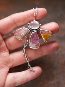Fleur de Lumière Necklace with Tourmaline & Rose Quartz