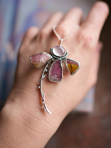 Fleur de Lumière Necklace with Tourmaline & Rose Quartz