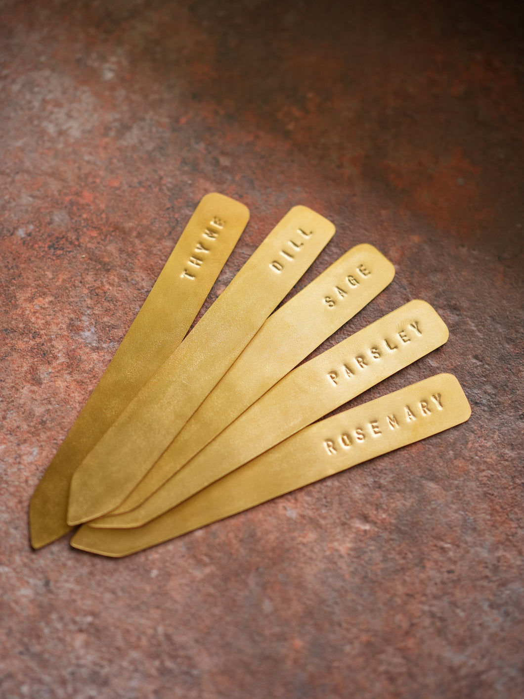 Set of 5 Brass Herb & Plant Markers - Custom Names