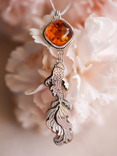 Amber Koi Fish Necklace With Baltic Amber