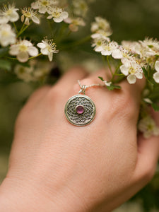 Rose Mandala Necklace - Rhodolite Garnet