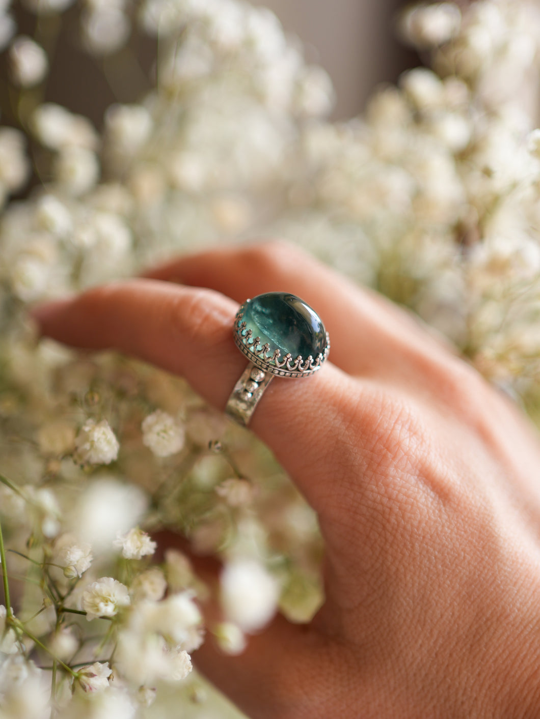 Custom Secret Flower Ring with Fluorite