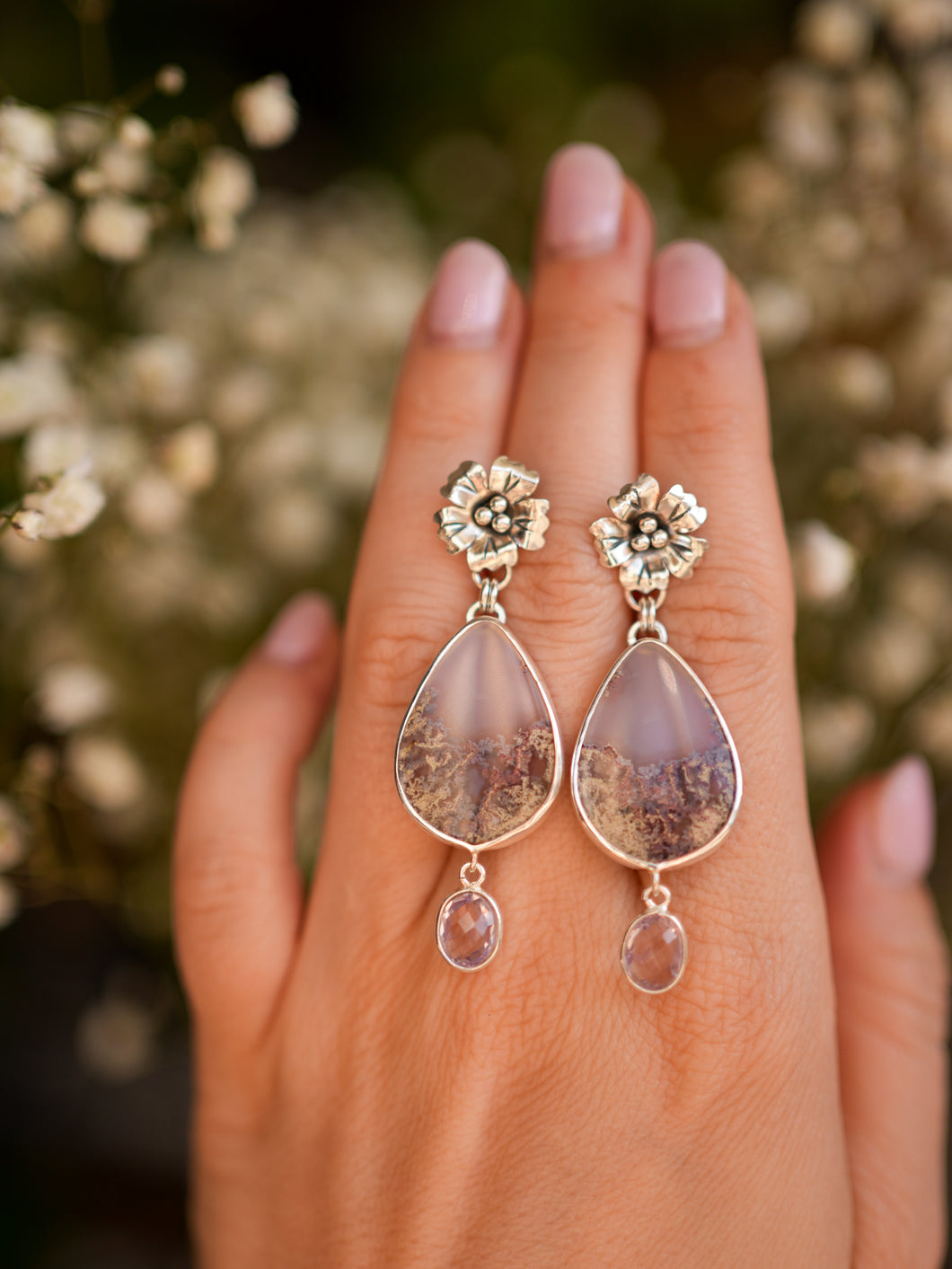 Moss Plume Agate Earrings