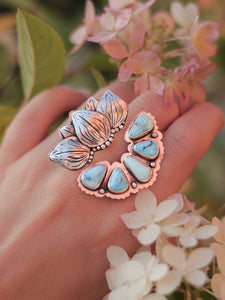 Botanical Turquoise Collector Open Ring Size 8 - 8.25