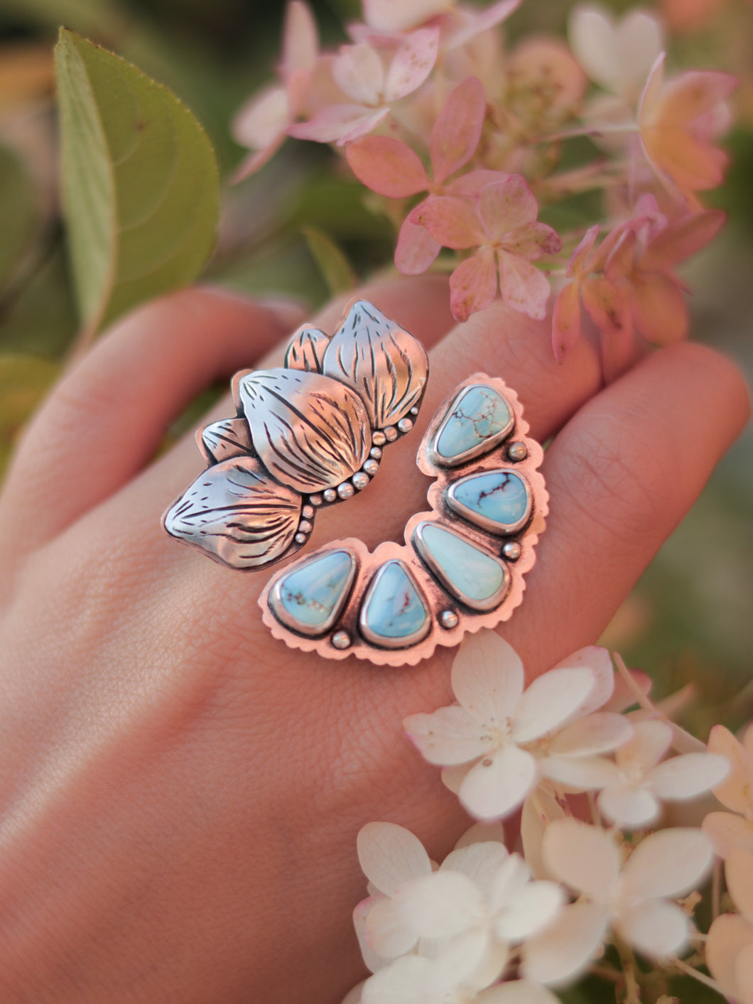 Botanical Turquoise Collector Open Ring Size 8 - 8.25