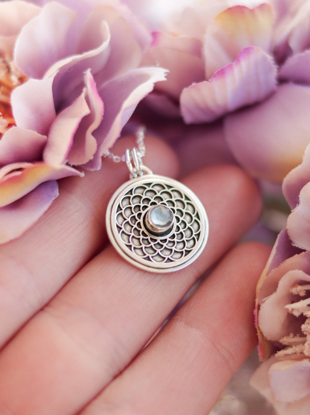 Rose Mandala Necklace - Aquamarine