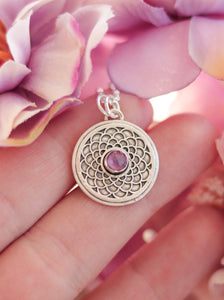 Rose Mandala Necklace - Rhodolite Garnet