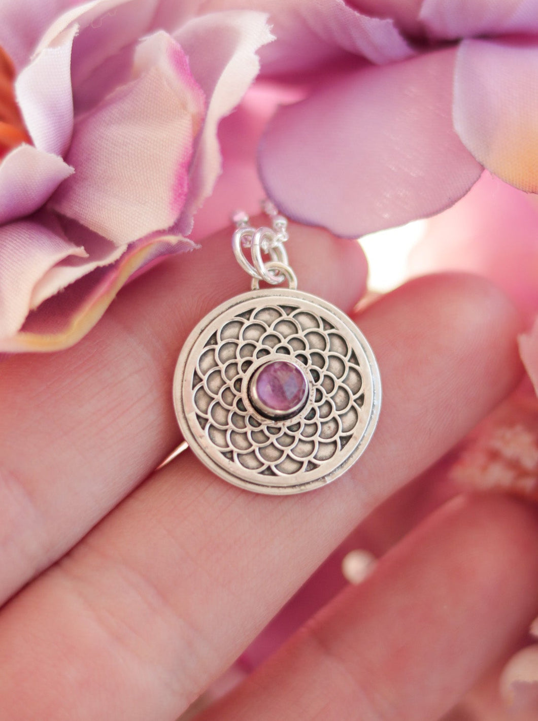 Rose Mandala Necklace - Rhodolite Garnet