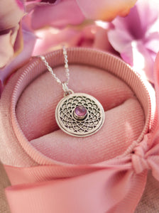 Rose Mandala Necklace - Rhodolite Garnet