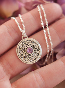 Rose Mandala Necklace - Rhodolite Garnet